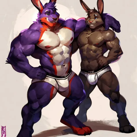 Muscular, rabbit in underwear, Rabbit, white underwear, strong legs, hands, posing, By mystikfox61