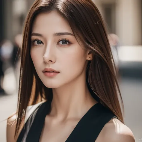 ((highest quality, 8k, masterpiece :1.3)), Sharp focus :1.2, Perfect body beauty: 1.4, Slim Abs: 1.2, ((Dark brown hair, Big Breasts: 1.2)), (Natural light, City Street: 1.1 ), Highly detailed face and skin texture, Fine grain, double eyelid, (((Dynamic An...