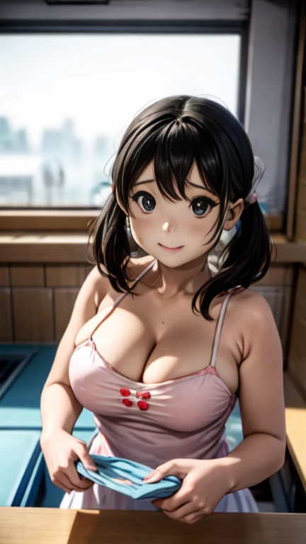 anime、detailed description、doraemon、minamoto,woman、((40歳woman))、mother、((big breasts))、((cleavage))、red cheeks、uplifting、adult、s...