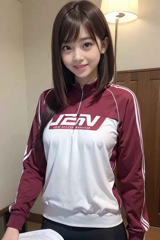 cute japanese college student、21 years old、Super detailed face、Attention to detail、double eyelid、Beautiful thin nose、Sharp focus:1.2、Beautiful woman:1.4、(Maroon brown hair、Short Hair)、（Detailed facial features）、Brunette eyes、natural bangs、White skin、highes...