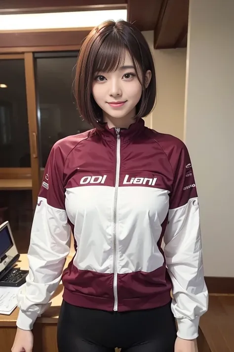 cute japanese college student、21 years old、Super detailed face、Attention to detail、double eyelid、Beautiful thin nose、Sharp focus:1.2、Beautiful woman:1.4、(Maroon brown hair、Short Hair)、（Detailed facial features）、Brunette eyes、natural bangs、White skin、highes...