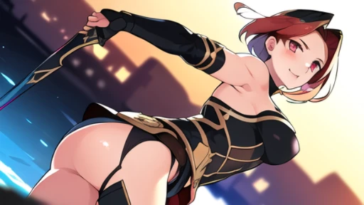 (((8k,Best Quality)), Masterpiece, outdoor, girl, holding sword, dynamic pose, gauntlet, feet out of frame, looking at viewer, female, variety of hair styles, variety of hair colors, (cropped shoulders), ((highleg leotard)), solo, ((gauntlets)), ((greaves)...