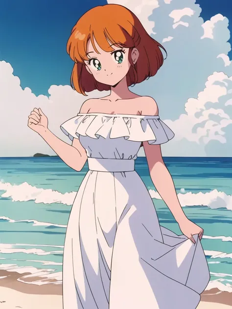 (retro anime girl:1.2), (white dress:1.1), (masterpiece:1.2), (best quality), (ultra detailed), (8k,4k), (half body:1.2), (cowboy:1.2), (close up:1.2), (highly detailed:1.2), (Ruffle Off-the-shoulder top:1.4), (Maxi skirt:1.4), Misty, 1 girl, solo, Best qu...