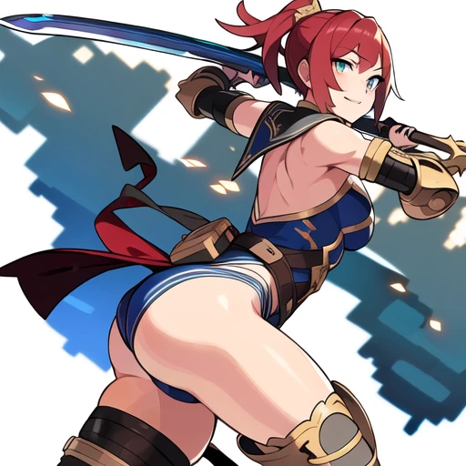 (((8k,Best Quality)), Masterpiece, outdoor, girl, holding sword, dynamic pose, gauntlet, feet out of frame, looking at viewer, female, variety of hair styles, variety of hair colors, (cropped shoulders), ((highleg leotard)), solo, ((gauntlets)), ((greaves)...