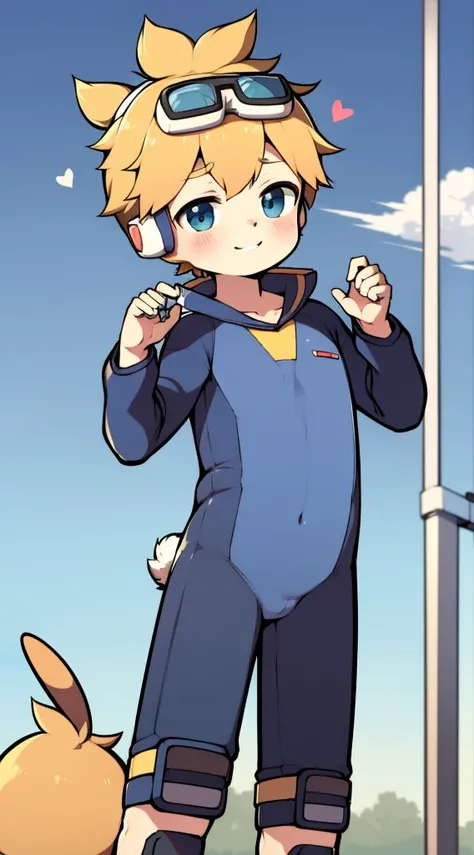 2D Boy Shota，One-piece mountaineering suit，Slim, healthy body，Put the headphones on your head，stand up，goggles，Rabbit ears，happy，Sailor collar，Lovely，Love