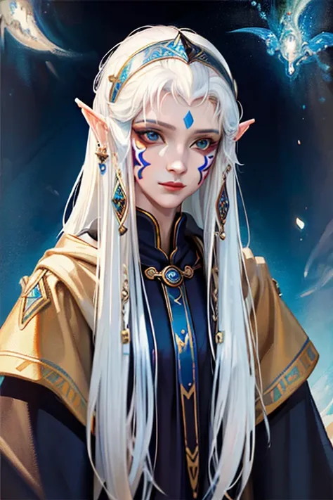 ((best quality)),masterpiece ,detailed, perfect face painting style, elf, medieval fantasy, White hair, Wizard