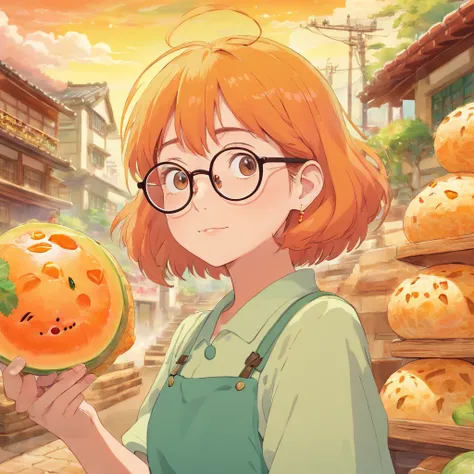 Melon bread　woman　Glasses