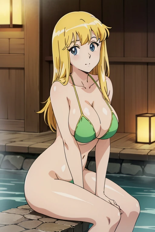 (anime cels style, Masterpiece, best quality, high resolution, anime colored, megami magazine:1.2, anime poster style, anime keyvisual, sharp, 8k, photorealistic), (beautiful eyes:1.5), reiko_aiwaifu, 1girl, blond hair, long hair, (sagging huge breast), (b...