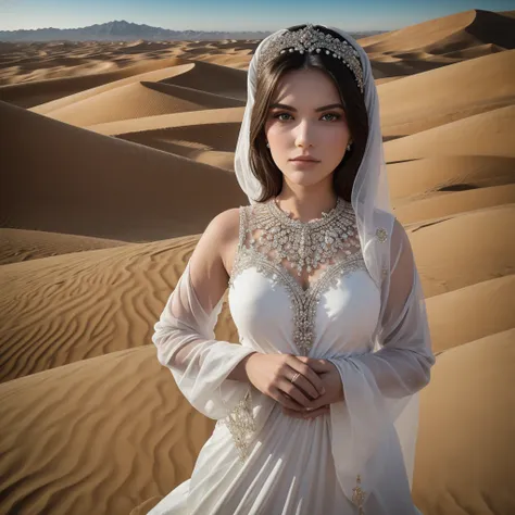 intricate photo of "Rosita" wearing a modest dress and a face cover, representing the traditional customs and values of Morocco. She is depicted with grace and elegance yet voluptuous, symbolizing the beauty that lies beneath the veil. The bride is dressed...