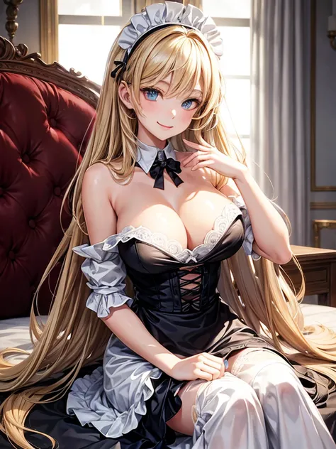 18 year old beautiful girl, big eyes, large breasts,  and slender, 8K, top quality, (very detailed head: 1.0), (very detailed face: 1.0), (very detailed hair: 1.0), maid clothes, very detailed official artwork, anime moe art style, clean detailed anime art...