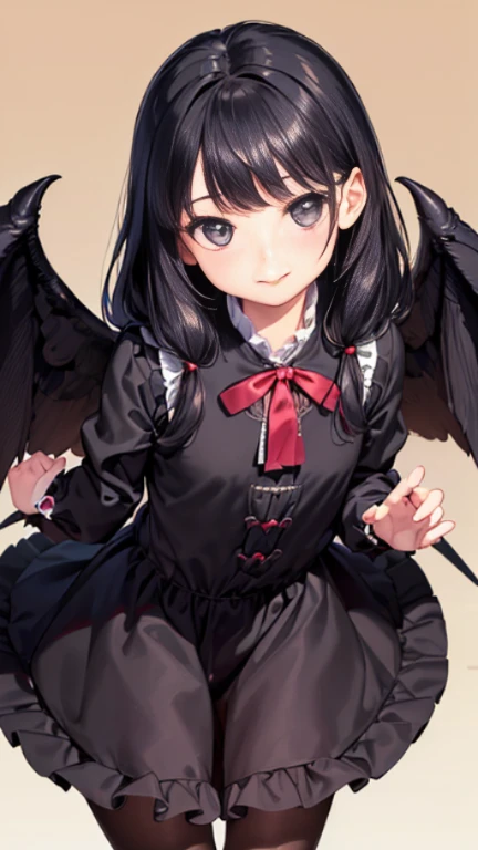 ((masterpiece)),((highest quality)),((Anatomical)),((Realistic)),((Detailed Description)),((cute)),((女の子のcute部屋)),(((Kindergarteners))),((Beautiful Eyes)),((Baby Face)),((Petite)),((Bewitching Smile)),((Black wings)),(((Mourning clothes))),