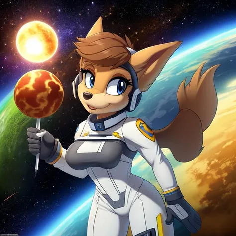 ((masterpiece)), studio quality, highly detailed, extreme detailed, high quality, max detailed, hyper detailed, space, universe, 1girl, hamset, attractive, gorgeous body, medium breast, brown short hair, galactic eyes, spacesuit, logo parody, logo