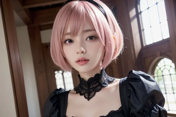 (Bob Cut Hair, Pink Hair:1.2),(wearing black Gothic Lolita clothes:1.2),1 girl,Japanese,21 years old,(Small breasts:1.3),(highest quality,masterpiece:1.3,超A high resolution,),(Ultra-detailed,Caustics),(Photorealistic:1.4,RAW shooting,)Ultra-Realistic Captu...