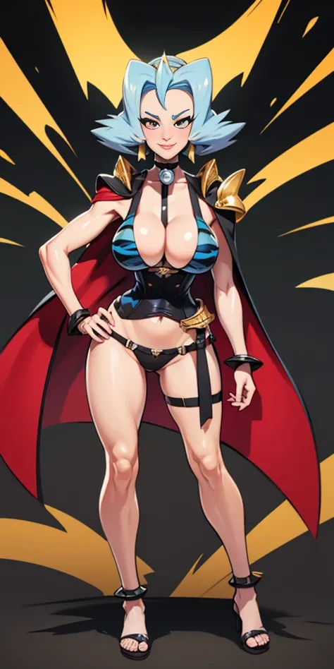 ((Clair)), pokemon, ((BLACK BACKGROUND 1:2, masterpiece)) 1solo female full body MILF BIMBO standing straight symmetrical with two long thighs and two metal sandals, red eyes like rubies, eye focus looking to the viewer, silver white hair, short bob style ...