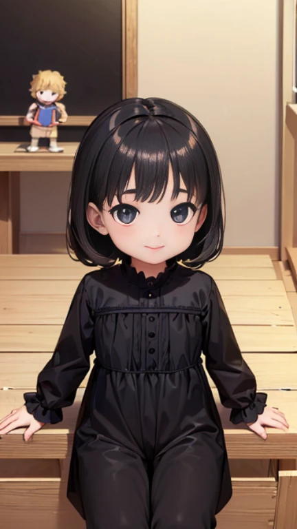 ((masterpiece)),((highest quality)),((Anatomical)),((Realistic)),((Detailed Description)),((cute)),((((cute children&#39;s room)))),(((1 kindergartener))),((Beautiful Eyes)),((Baby Face)),((Petite)),((Bewitching Smile)),(((black mourning clothes))),