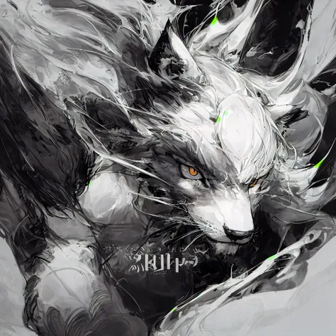 A powerful black and white line art illustration of a wolf in profile, with one intense, staring eye. The lions mane blends seamlessly into the solid black background, creating a sense of mystery and darkness. The other half of the design features bold, st...