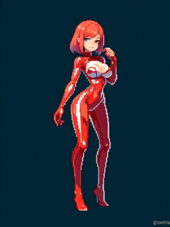 (masterpiece, top quality, best quality), pixel,pixel art,1girl,medium breast,red latex suit,lay on carpet,full body, 
 