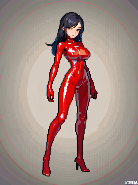 (masterpiece, top quality, best quality), pixel,pixel art,1girl,medium breast,red latex suit,lay on carpet,full body, 
 