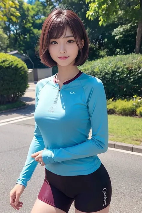 cute japanese college student、21 years old、Super detailed face、Attention to detail、double eyelid、Beautiful thin nose、Sharp focus:1.2、Beautiful woman:1.4、(Maroon brown hair、Short Hair)、（Detailed facial features）、Brunette eyes、natural bangs、White skin、highes...