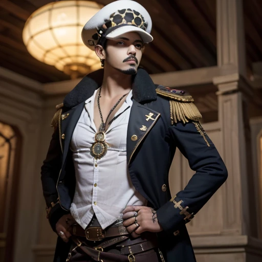 (obra-prima: 1.2), (melhor qualidade: 1.2), hiper realista, highestres, absurdres, extremamente detalhado, volumático, roupas steampunk, lighting dramatic,
1man with mustache Trafalgar_law