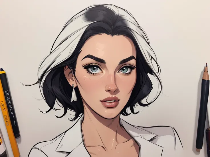 estilo de desenho animado:1.2), Monica Bellucci Mulher brasileira desenho ART Artline mulher fundo branco Imagem cartoon de uma mulher , roupas sensuais , garota super valente destemida , Ilustra??o estilo desenho animado, estilo de arte dos desenhos anima...