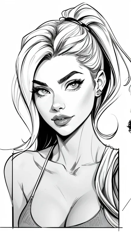 estilo de desenho animado:1.2), em preto e branco Denise Richards Mulher brasileira desenho ART Artline mulher fundo branco Imagem cartoon de uma mulher , roupas sensuais , garota super valente destemida , Ilustra??o estilo desenho animado, estilo de arte ...