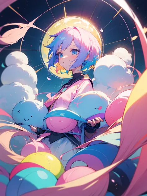 VOCALOID、One girl、colourful hair、PastelColors、dome、cute little、Music Background