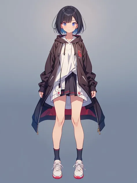 1girl、A simple long hoodie、Rib knit cuffs and hem、vtuber-fullbody、short hair、