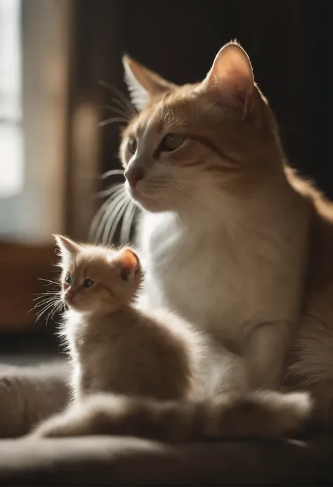 image of a female cat caring for her kittens