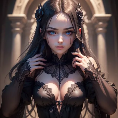 (Masterpiece, photorealistic, photorealism, best quality, ultra-detailed:1.3), (nice hands, perfect hands), official art, cinematic light, (1girl:1.3), adult, (dark magic), (grim), a creature of darkness, dark beauty, the very embodiment of evil, (intricat...