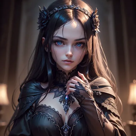 (Masterpiece, photorealistic, photorealism, best quality, ultra-detailed:1.3), (nice hands, perfect hands), official art, cinematic light, (1girl:1.3), adult, (dark magic), (grim), a creature of darkness, dark beauty, the very embodiment of evil, (intricat...