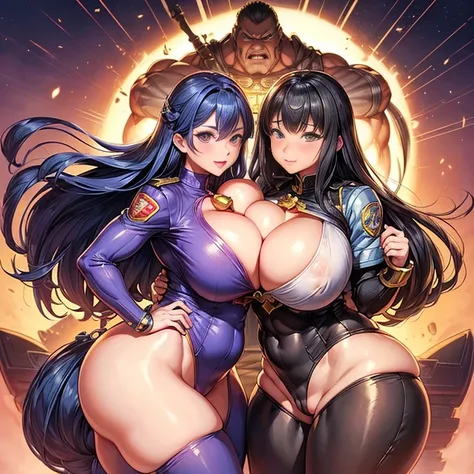 Incredibly beautiful illustrations、Female police officer、((Plump、Super big breasts、Super big butt))、８hair、(Super Giant Chest :1.5)、Muscle Murasaki Shikibu、Street Fighter,machinery suit,Alien Hunter,、Camel Toe、Giant tit、Nipple Puffs、Cleavage、