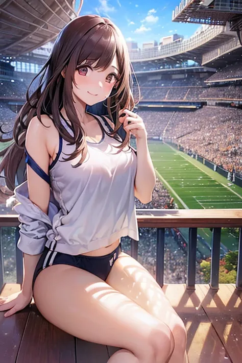 ((((Perfect Anatomy, Very detailedな肌)))), 1 girl, Kogane Tsukioka, B93, Japanese, 19 years old, Shiny skin, big breasts:0.5, look at the scenery, Beautiful Hair, Beautiful Face, Beautiful fine details, (Long Hair:1.4), ((brown hair)), Beautiful clavicle, B...