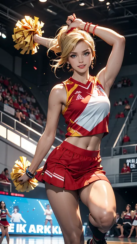 ((最high quality, 8K, masterpiece: 1.3, Ultra HD, high quality, 最high quality, High resolution, realism)) 、A 22-year-old extremely beautiful white woman、Hair color blonde、blue eyeedium Hair、Straight Hair、smile、Slender but well-proportioned body、Athlete-like...