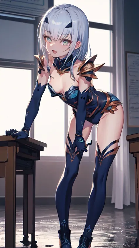 (whole body),Explain the whole,Browsing Caution,最high quality,High resolution, Very detailed,Game CG,Dutch Angle,緻密でBeautiful Eyes,beautiful girl,Chest Focus,(Captivating smile), (Spread your legs), (Lift your legs), leotard，armor, 装甲dress, Black dress, 黒い...