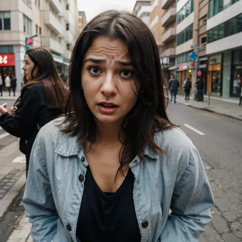 Woman panicking with distressed face on the street