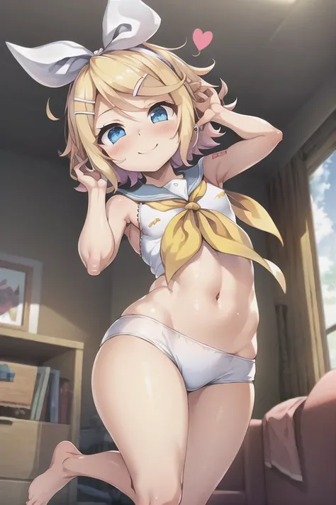 (masterpiece), (highest quality), (figure), (Very detailed), (High resolution), Perfect Anatomy, Disorganized, One Girl, (Kagamine_Also), (Vocaloid), short hair, Hair Clip, blush, (blonde), very cute girl, small, young, delicate, Attention to girls, living...