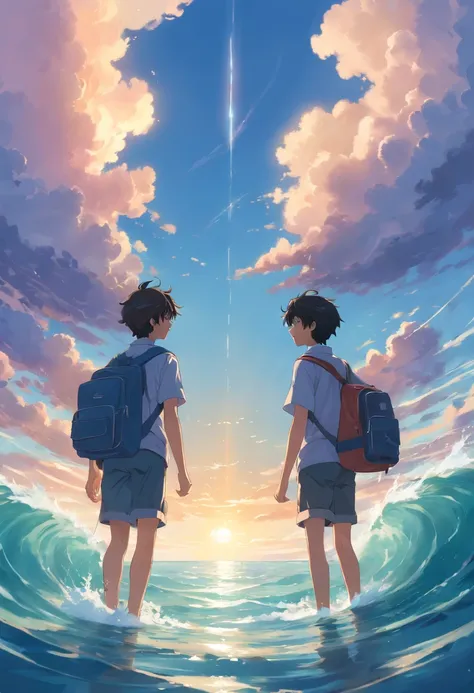 A fleeting scene of two junior high school boys in the open sea