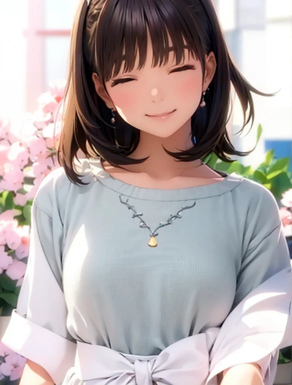 High resolution,In 8K,highest quality,detailed,Semi-realistic anime,Anime 3D Style,Smooth anime CG,One Girl,19-year-old woman in Japan,slim,Modeled,Shiny brown hair,Medium Hair,detailedな顔,Beautiful and detailed,Glowing Skin,(Spring Clothes),Earrings Beauti...