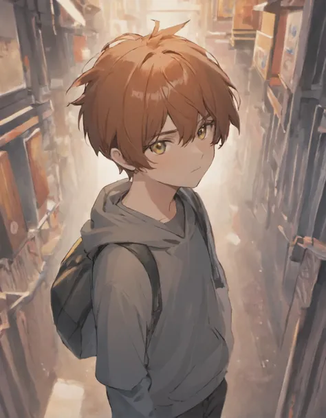 Costume planning theme autumn and winter return to dust，Style: Urban simplicity, thin guy with medium-length brown hair. wearing a basic light gray t-shirt and gray shorts. also has a black medical mask and anime style spiked headphones 