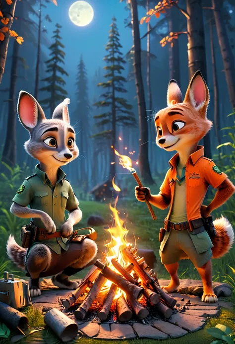 Campfire, by Zootopia, (masterpiece, best quality, Professional, perfect composition, very aesthetic, absurdres, ultra-detailed, intricate details:1.3)