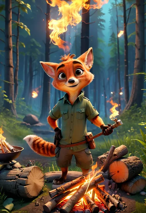 Campfire, by Zootopia, (masterpiece, best quality, Professional, perfect composition, very aesthetic, absurdres, ultra-detailed, intricate details:1.3)