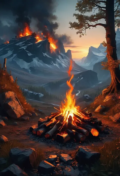 Campfire, by Max_Rive, best quality, masterpiece, very aesthetic, perfect composition, intricate details, ultra-detailed