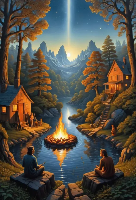 Campfire, by Rob Gonsalves, best quality, masterpiece, very aesthetic, perfect composition, intricate details, ultra-detailed