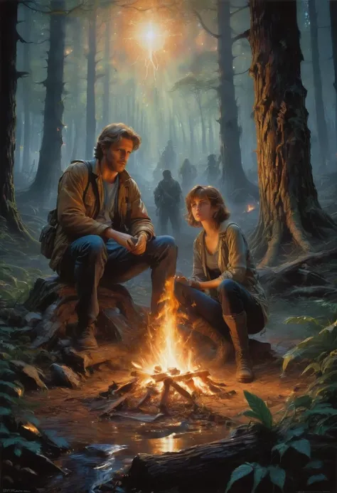 Campfire, by Drew Struzan, best quality, masterpiece, very aesthetic, perfect composition, intricate details, ultra-detailed