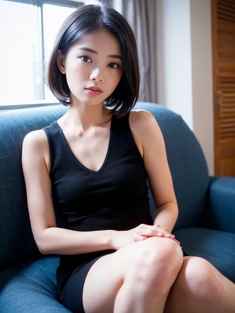 20yo woman， （masterpiece： 1.4）， （8K， reality， original photo， best quality： 1.4）， Japan， （1 girl）， beautiful face， （Real faces： 1.4）， （black hair， short hair： 1.3）， hairstyle， Realistic blue eyes， beautiful details eyes， （reality skin： 1.3）， beautiful skin...