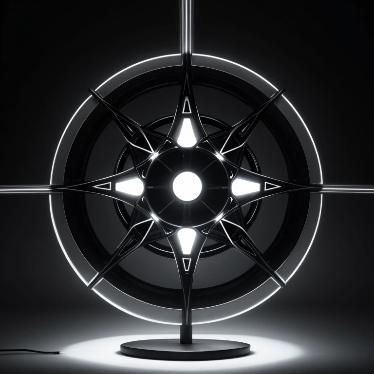 Through darkness to light - modern lamp geometric pattern in black metal, LED backlight, centrifugal force, flash, speed