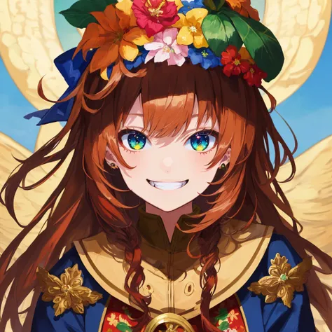 ((masterpiece)),((best quality)),((ultra detailed)),(extremely detailed),((absolutely resolution)) ,absurdres,8k, 1girl, close up face, grin, long hair, multicolored hair,