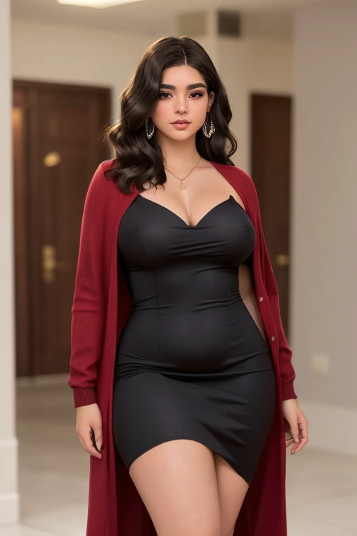 ((mejor calidad)), ((Obra maestra)), (detallado), perfect face a 20 year old woman, gordita, cuerpo grande ,talla grande, plus size, cuerpo entero .Valentina tiene una apariencia impresionante, con ((cabello largo y oscuro que cae en ondas sueltas alrededo...