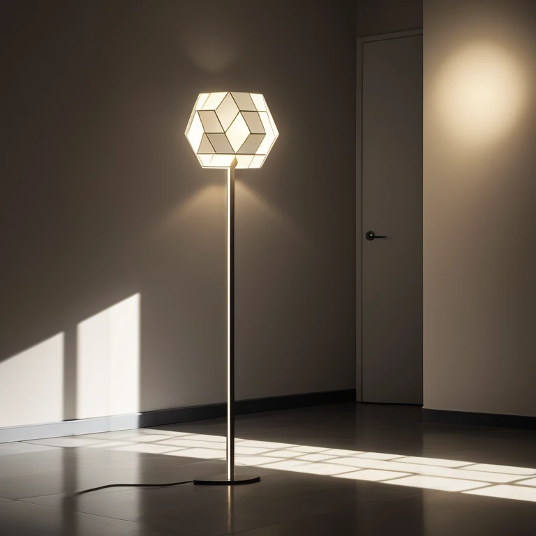 Through darkness to light - a modern floor lamp in the form of a geometric pattern with LED backlighting, flash, travel speed, uniqueness